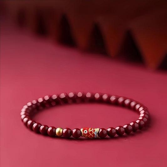 Cinnabar Lucky Gold Bead Koi Bracelet 4mm Extremely Thin - GalaxGrace Bestgift