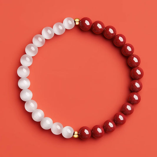 Cinnabar White Moonlight Cat's Eye Bracelet Zodiac Year - GalaxGrace Bestgift