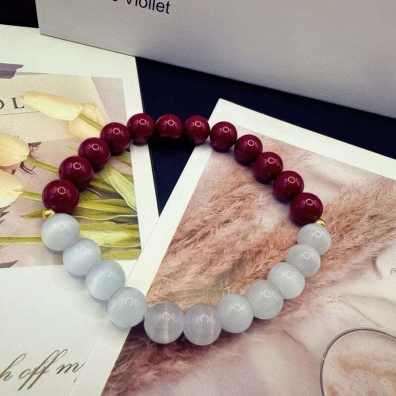 Cinnabar White Moonlight Cat's Eye Bracelet Zodiac Year - GalaxGrace Bestgift