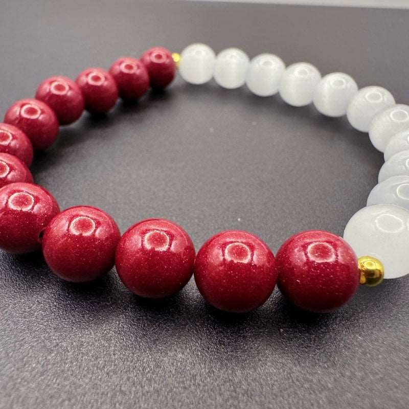 Cinnabar White Moonlight Cat's Eye Bracelet Zodiac Year - GalaxGrace Bestgift