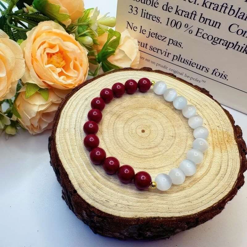 Cinnabar White Moonlight Cat's Eye Bracelet Zodiac Year - GalaxGrace Bestgift