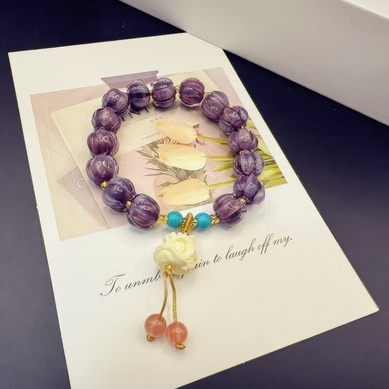 Dusk Mountain Dancing Lion Glass Lotus Bodhi Bracelet - GalaxGrace Bestgift