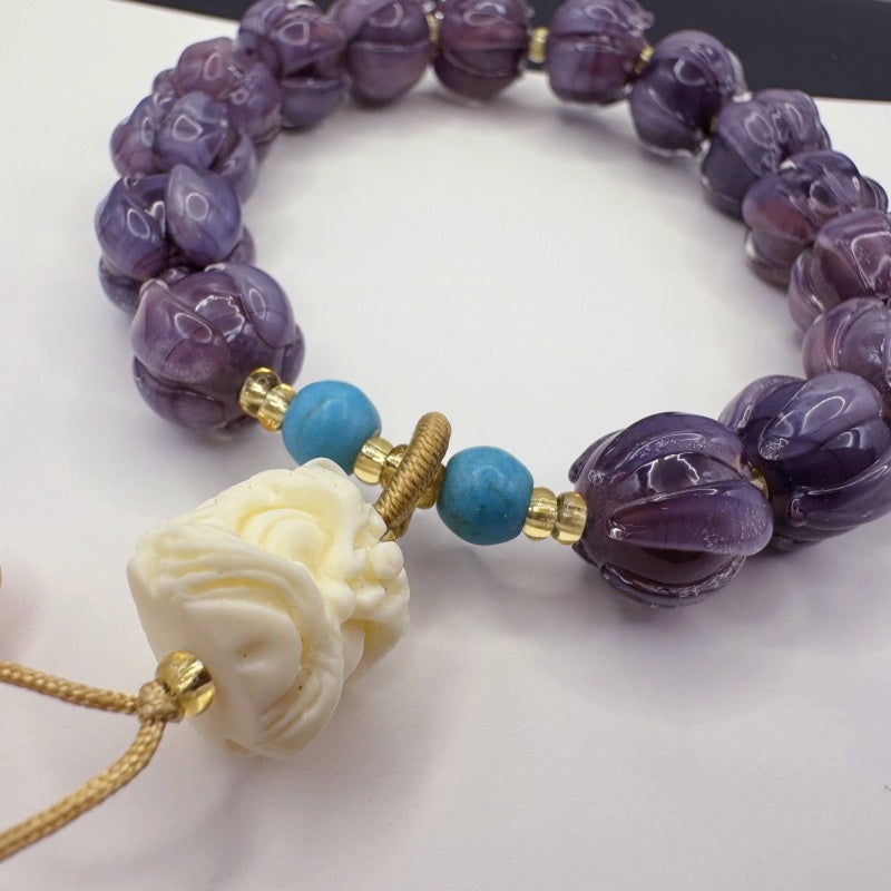 Dusk Mountain Dancing Lion Glass Lotus Bodhi Bracelet - GalaxGrace Bestgift