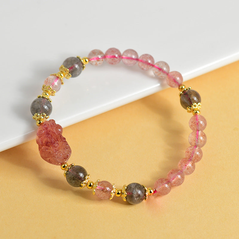 Ethnic Style Strawberry Crystal Pixiu Bracelet - GalaxGrace Bestgift