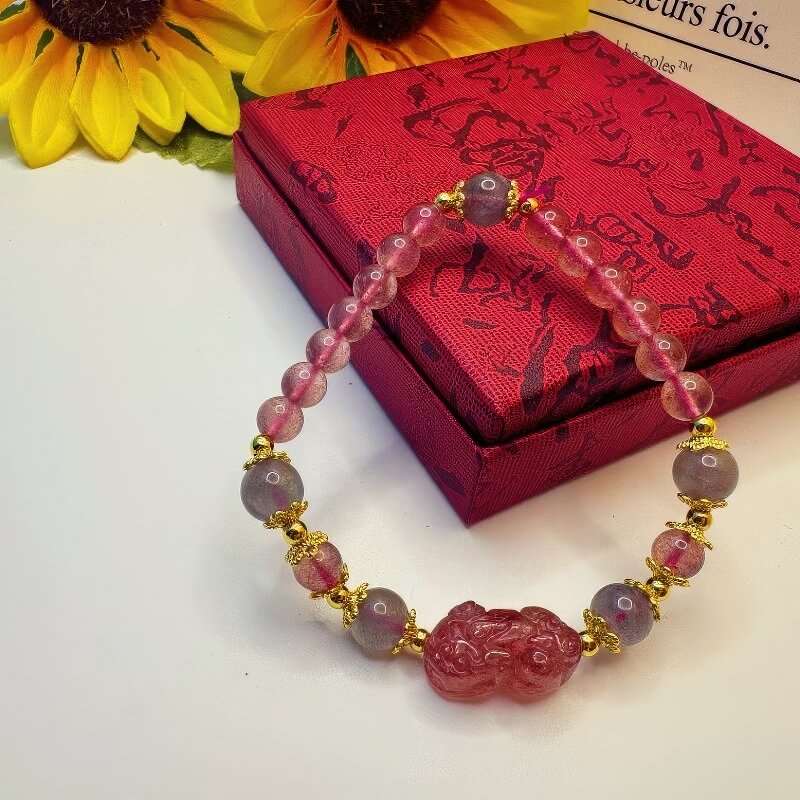 Ethnic Style Strawberry Crystal Pixiu Bracelet - GalaxGrace Bestgift
