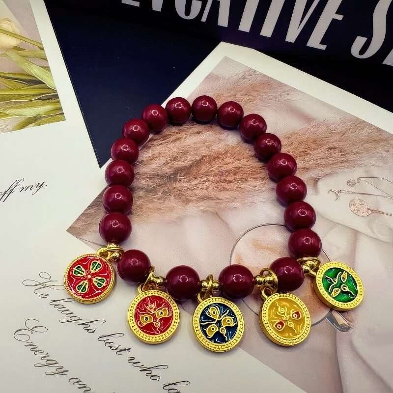 Five-Way God of Wealth Cinnabar Bracelet - GalaxGrace Bestgift
