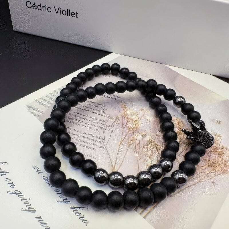 GalaxGraceBlack Frosted Beads Micro - Inlaid Zircon Crown Bracelet Best gift