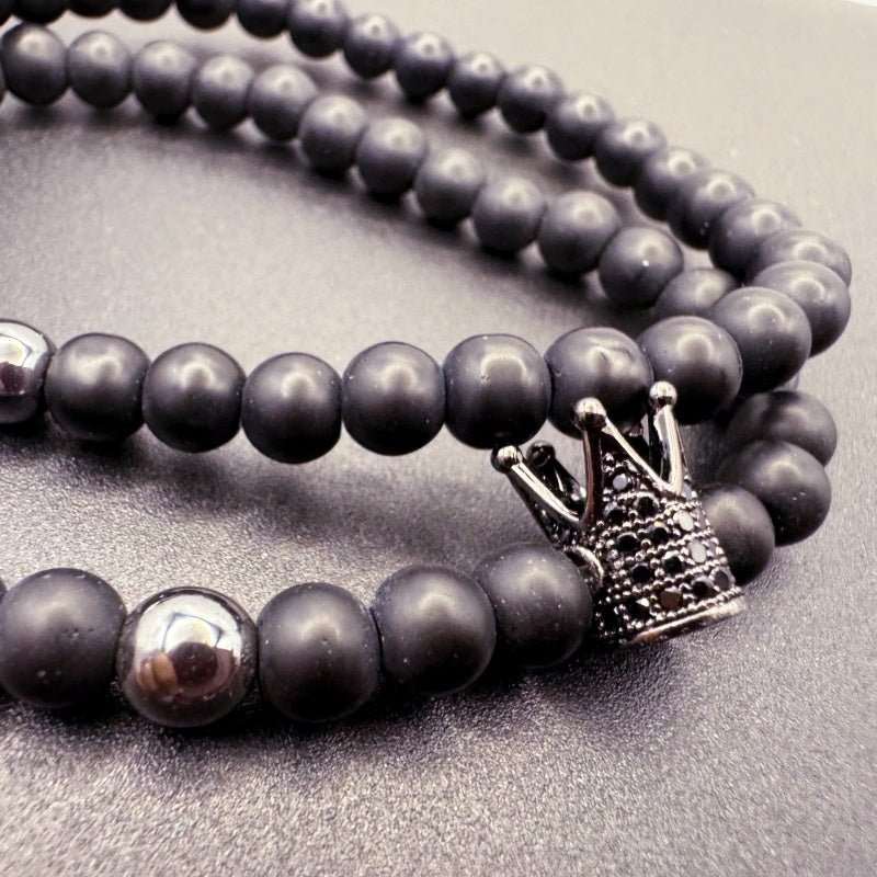 GalaxGraceBlack Frosted Beads Micro - Inlaid Zircon Crown Bracelet Best gift