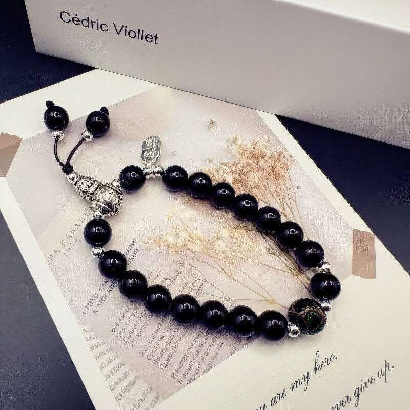 GalaxGraceBlack Stone Green Incense Ash Glass Bracelet Bestgift