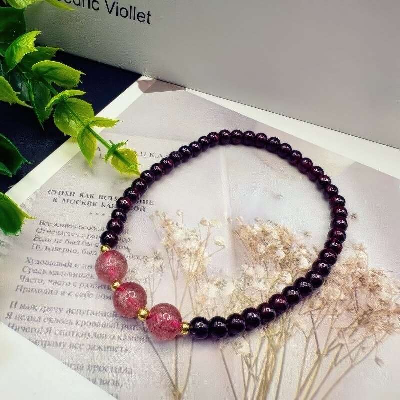 GalaxGraceBurgundy Garnet Strawberry Crystal Bracelet 4mm Extremely Thin Bestgift