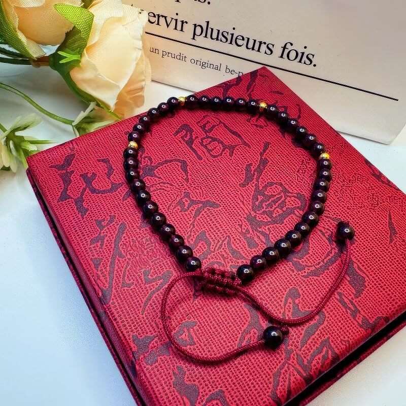 GalaxGraceChinese Style Garnet Bracelet 4mm Extremely Thin Bestgift