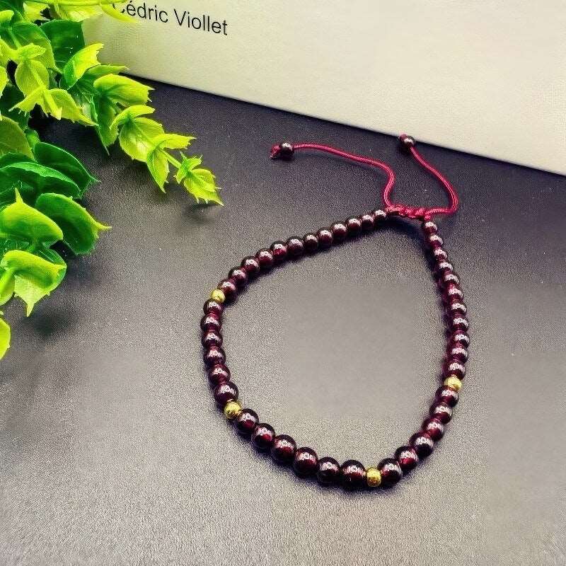 GalaxGraceChinese Style Garnet Bracelet 4mm Extremely Thin Bestgift