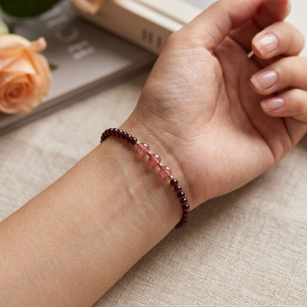 GalaxGrace Burgundy Garnet Strawberry Crystal Bracelet 4mm Extremely Thin Best Gift 6