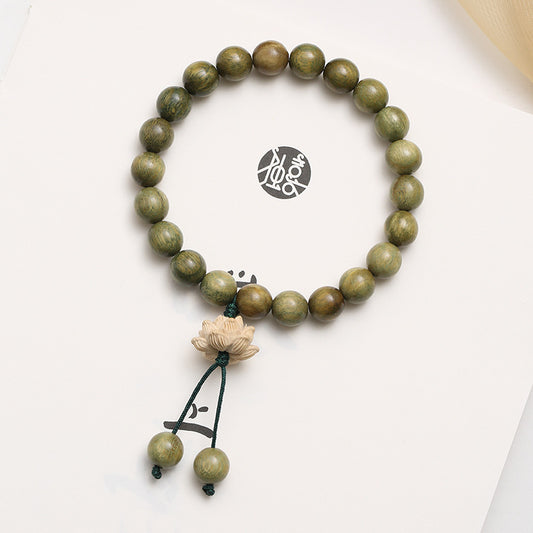 GalaxGrace Chinese Style Natural Lotus Green Sandalwood Bracelet Bestgift
