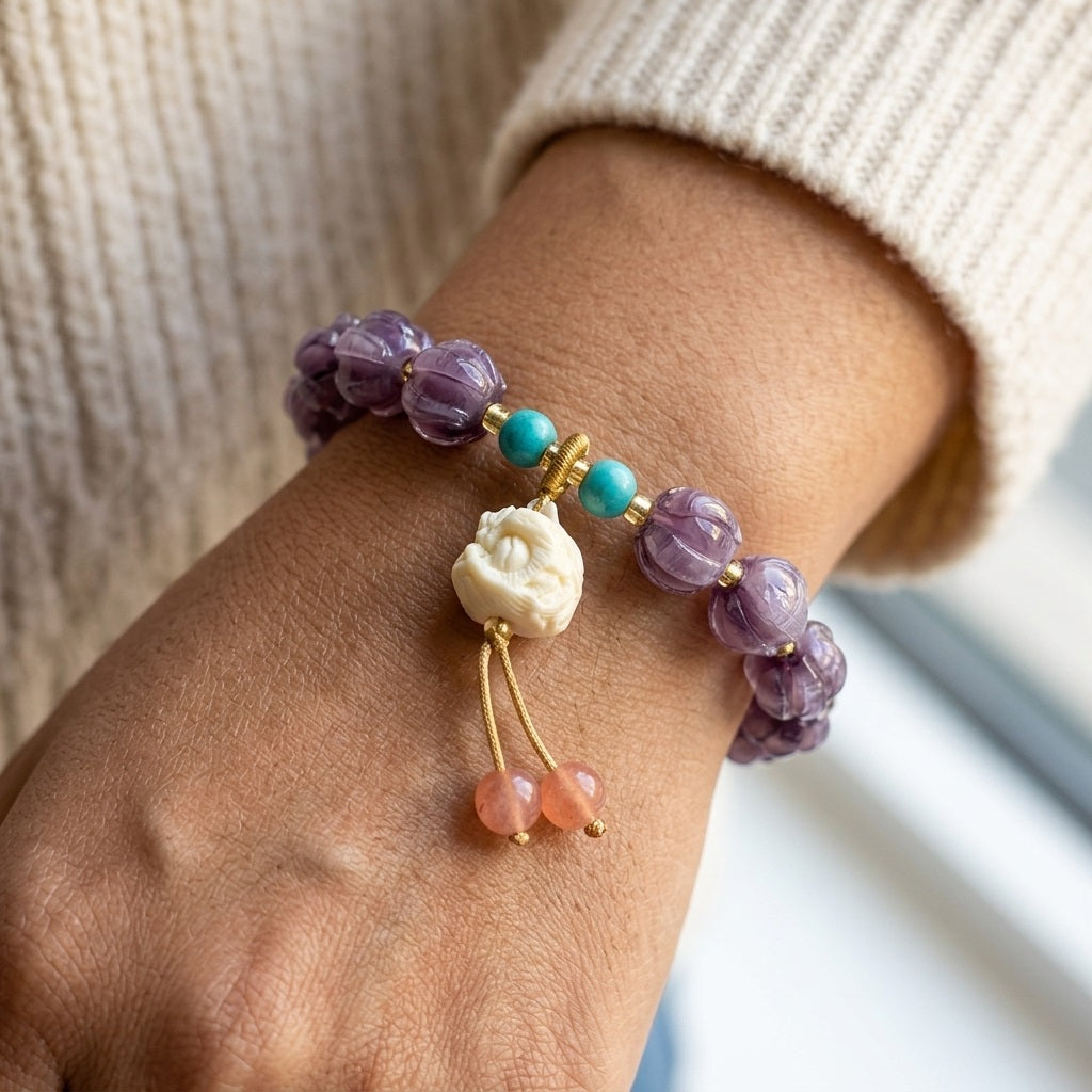 GalaxGrace Dusk Mountain Dancing Lion Glass Lotus Bodhi Bracelet Best Gift 8