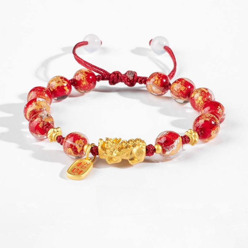 Gold Foil Glass Pixiu Fortune-Bringing Bracelet - GalaxGrace Bestgift