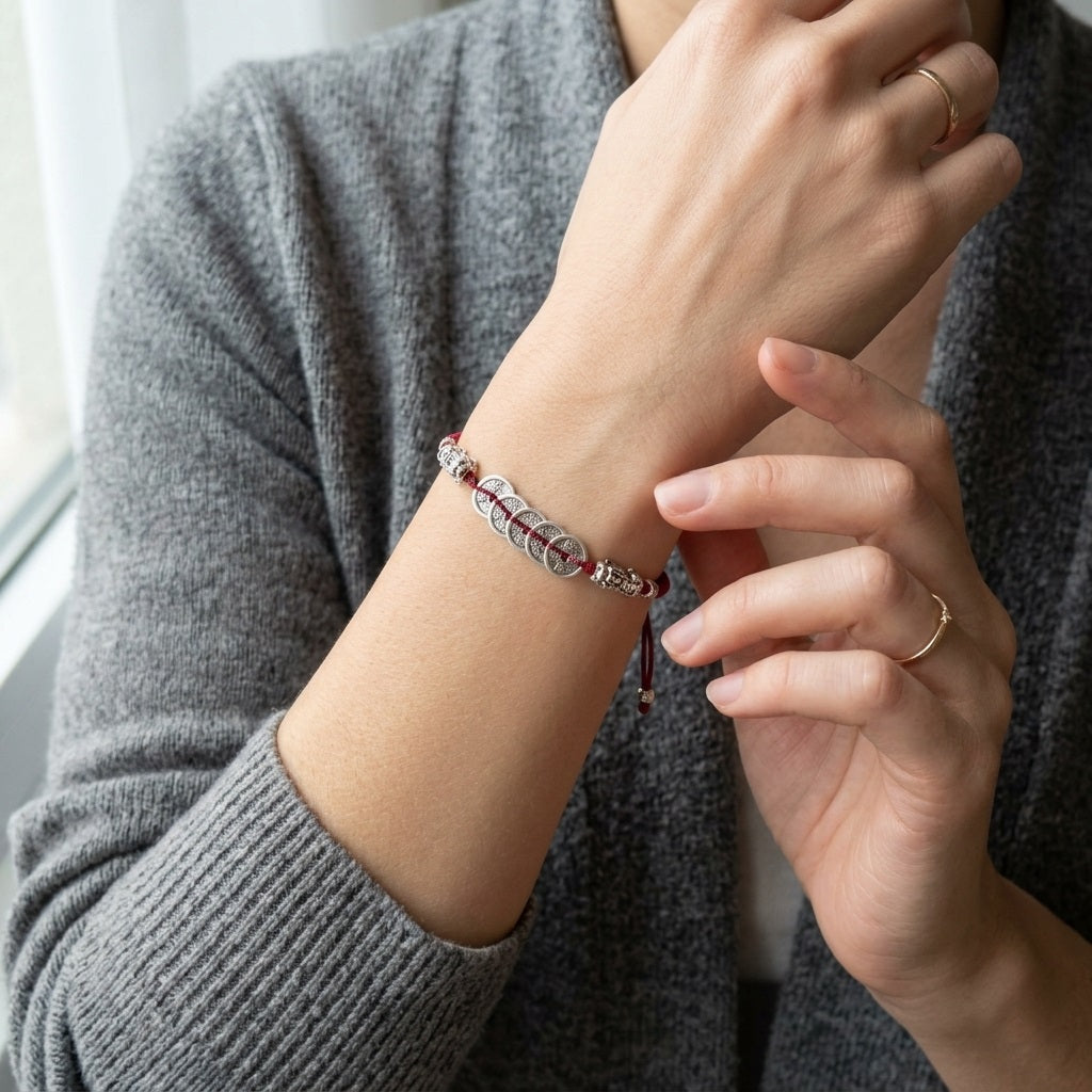 GalaxGrace Hand-woven Five Emperor Coin Pixiu String Bracelet Best Gift 5