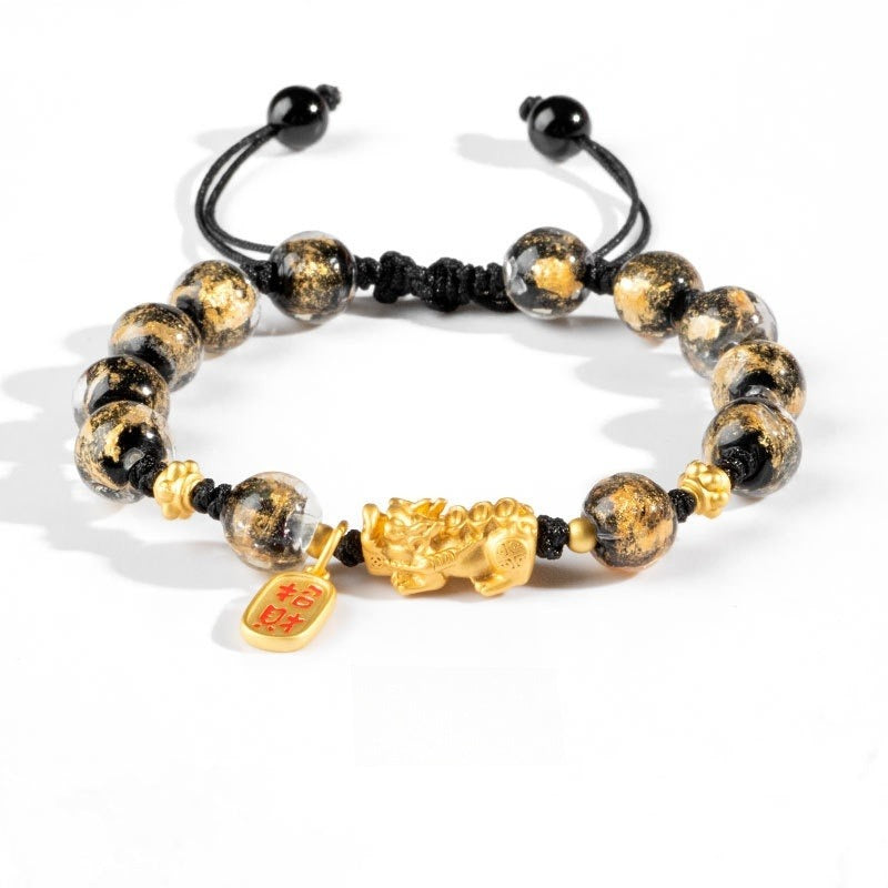 Gold Foil Glass Pixiu Fortune-Bringing Bracelet - GalaxGrace Bestgift