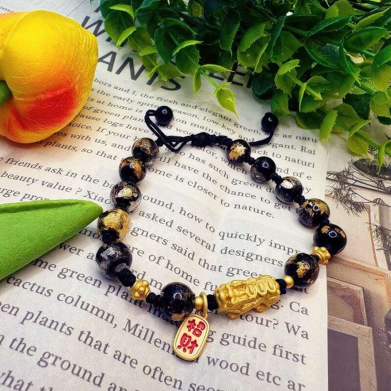 Gold Foil Glass Pixiu Fortune-Bringing Bracelet - GalaxGrace Bestgift