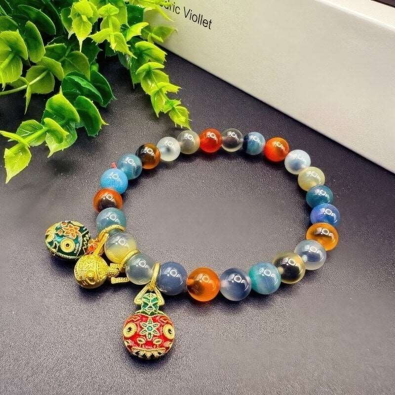 Great Perfection Gold Swallowing Beast Sugar Heart Agate Bracelet - GalaxGrace Bestgift