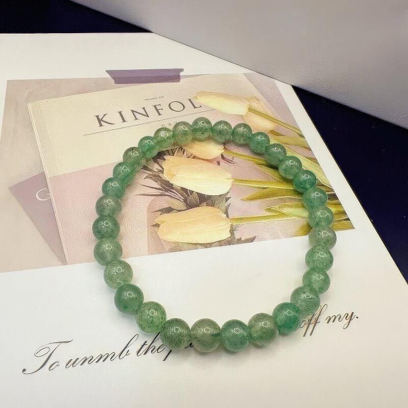 Green Strawberry Crystal Bead Bracelet 6mm Thin - GalaxGrace Bestgift