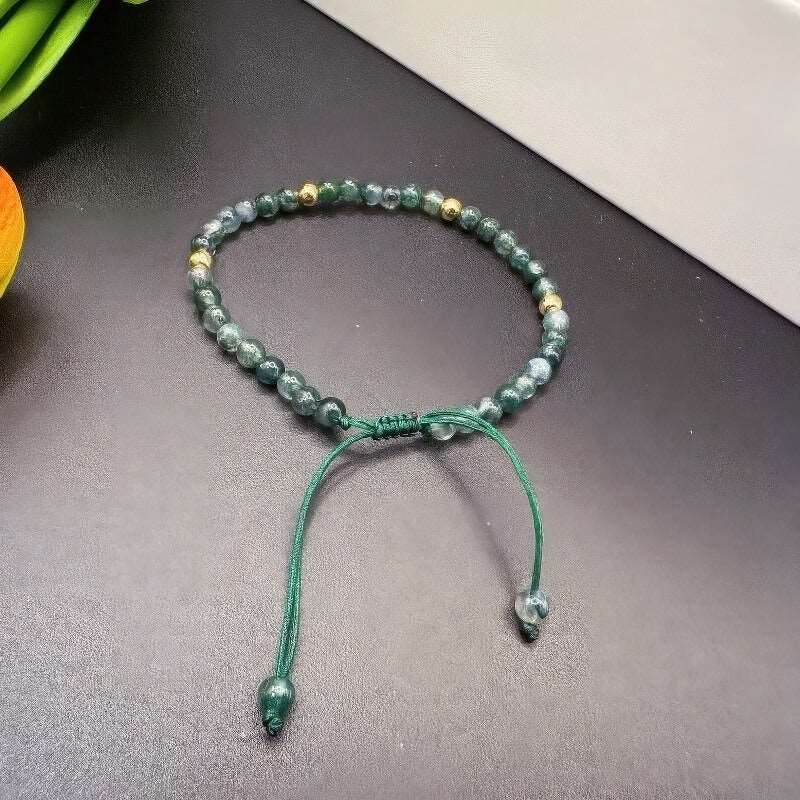 Green Water Grass Agate Bracelet 4mm Extremely Thin - GalaxGrace Bestgift