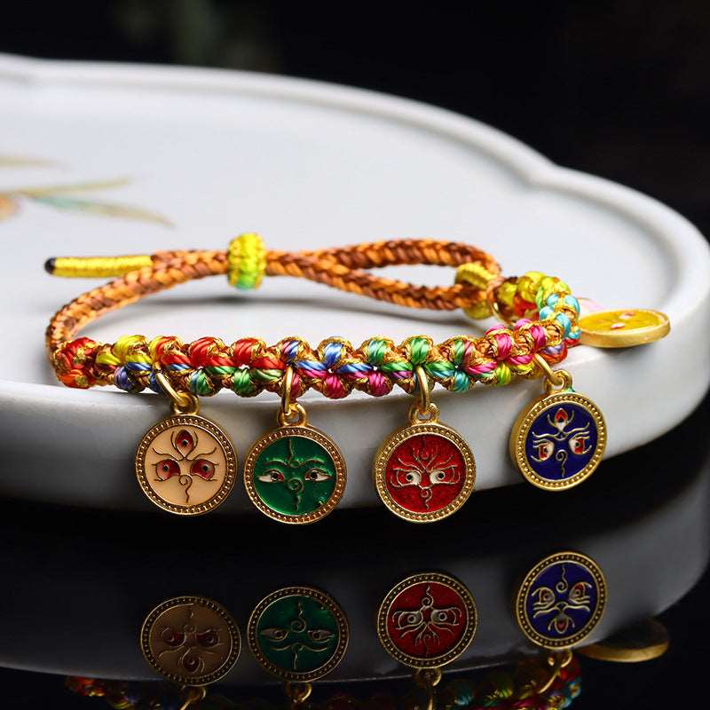 Hand-woven Peach Blossom Knot Five-way God of Wealth Tibetan Thangka Bracelet - GalaxGrace Bestgift