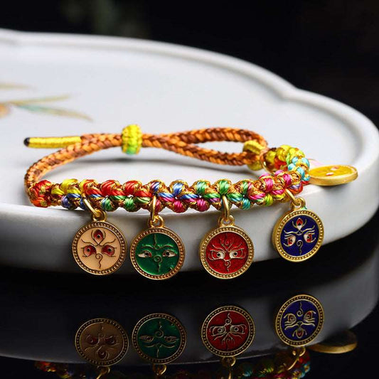 Hand-woven Peach Blossom Knot Five-way God of Wealth Tibetan Thangka Bracelet - GalaxGrace Bestgift