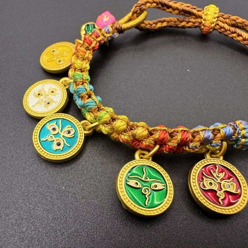 Hand-woven Peach Blossom Knot Five-way God of Wealth Tibetan Thangka Bracelet - GalaxGrace Bestgift