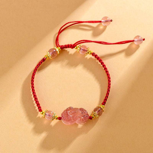 Hand-woven Strawberry Crystal Pixiu Bracelet - GalaxGrace Bestgift