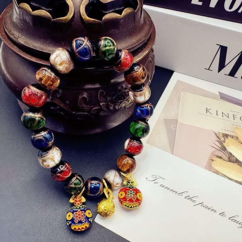 Incense Ash Glass Copper Gilded Gold Swallowing Beast Bracelet - GalaxGrace Bestgift