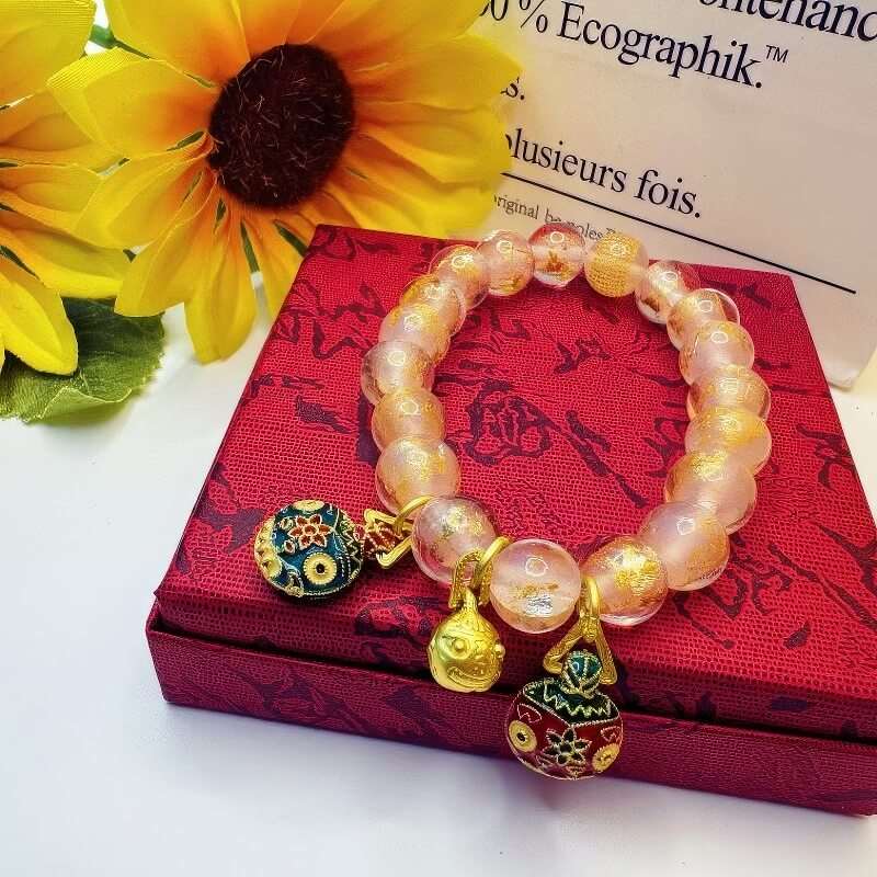 Incense Ash Glass Gold Leaf Gold Swallowing Beast Bracelet - GalaxGrace Bestgift