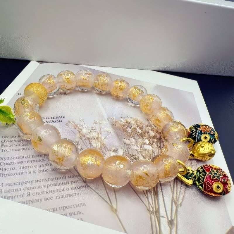 Incense Ash Glass Gold Leaf Gold Swallowing Beast Bracelet - GalaxGrace Bestgift