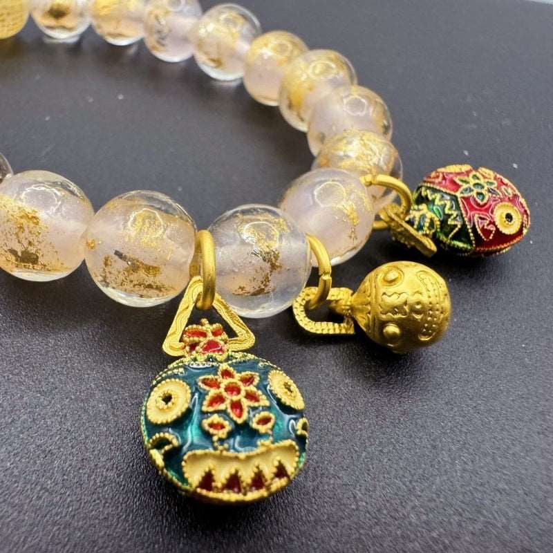 Incense Ash Glass Gold Leaf Gold Swallowing Beast Bracelet - GalaxGrace Bestgift