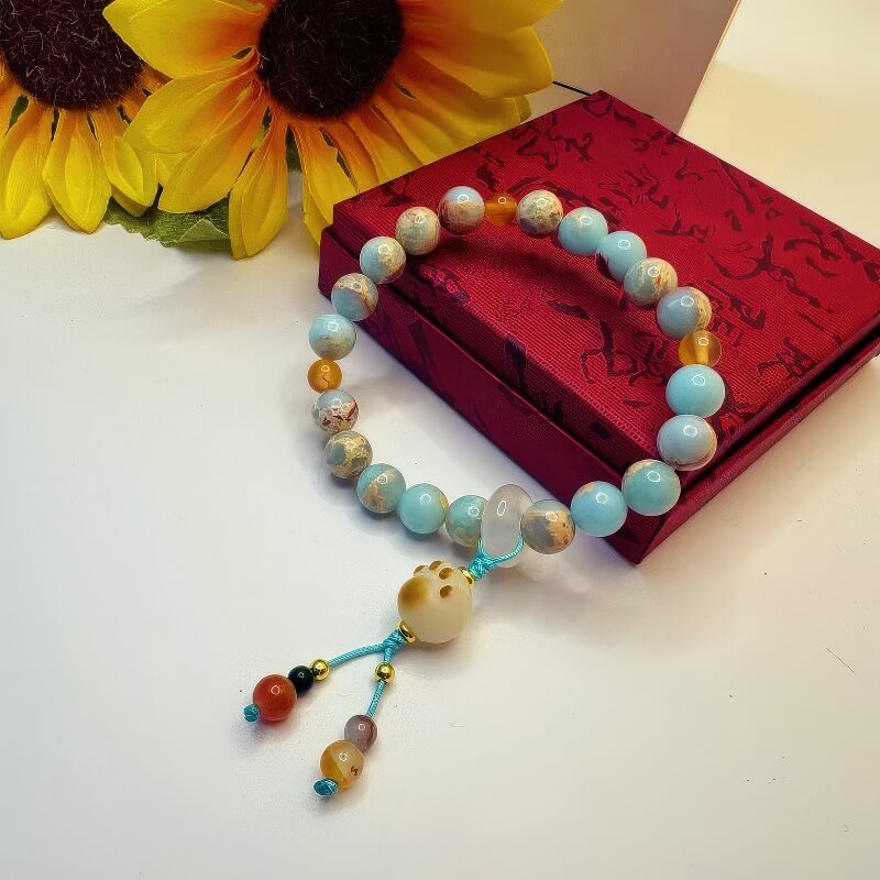 Longevity Mount Stone Charcoal-grilled Cat Claw Pendant Bracelet - GalaxGrace Bestgift