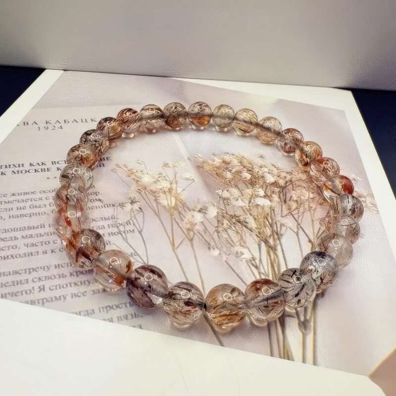 Mica Hair Black Gold Super Seven Crystal Bracelet 6mm Thin - GalaxGrace Bestgift