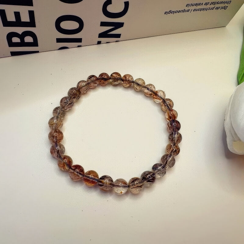 Mica Hair Black Gold Super Seven Crystal Bracelet 6mm Thin - GalaxGrace Bestgift