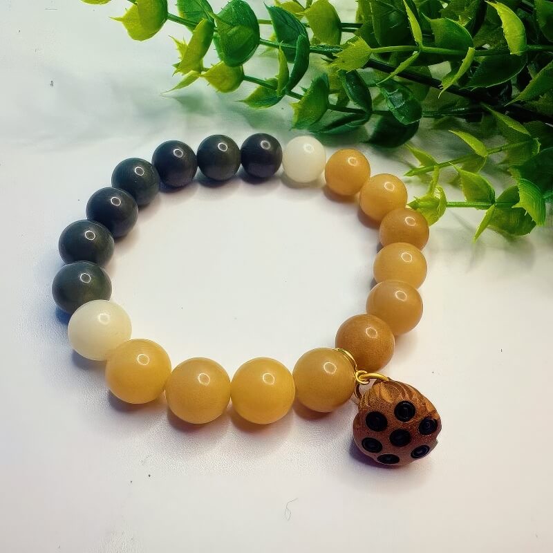 Natural Bodhi Root Gradient Color Bracelet Peach Wood Lotus Pendant - GalaxGrace Bestgift