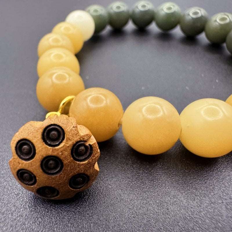 Natural Bodhi Root Gradient Color Bracelet Peach Wood Lotus Pendant - GalaxGrace Bestgift