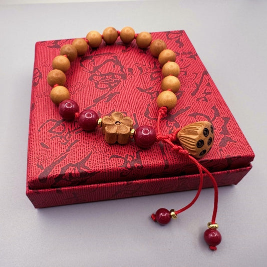 Natural Peach Wood Lotus Pendant Peach Blossom Bracelet Best Gift