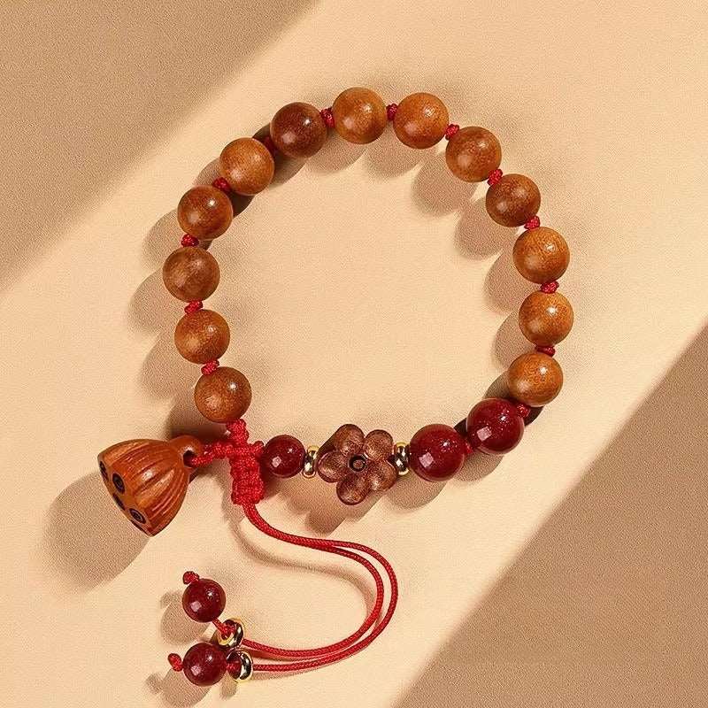 Natural Peach Wood Lotus Pendant Peach Blossom Bracelet Best Gift