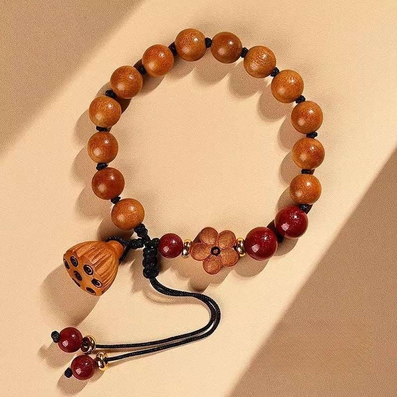 Natural Peach Wood Lotus Pendant Peach Blossom Bracelet Best Gift