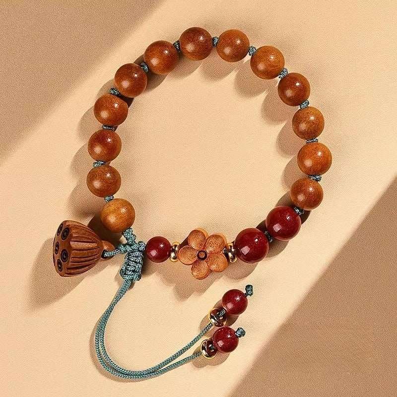 Natural Peach Wood Lotus Pendant Peach Blossom Bracelet Best Gift