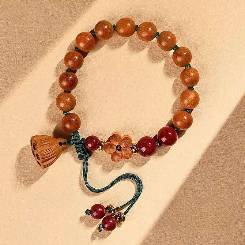 Natural Peach Wood Lotus Pendant Peach Blossom Bracelet Best Gift