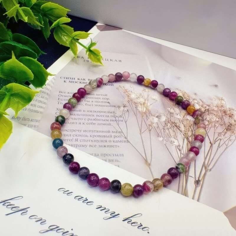 Natural Rainbow Tourmaline Bracelet Extremely Thin - GalaxGrace Bestgift