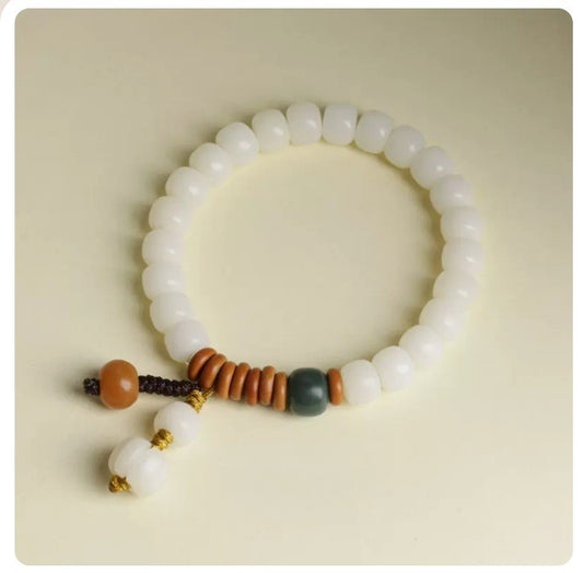Natural White Jade Bodhi Root Bracelet - GalaxGrace Bestgift