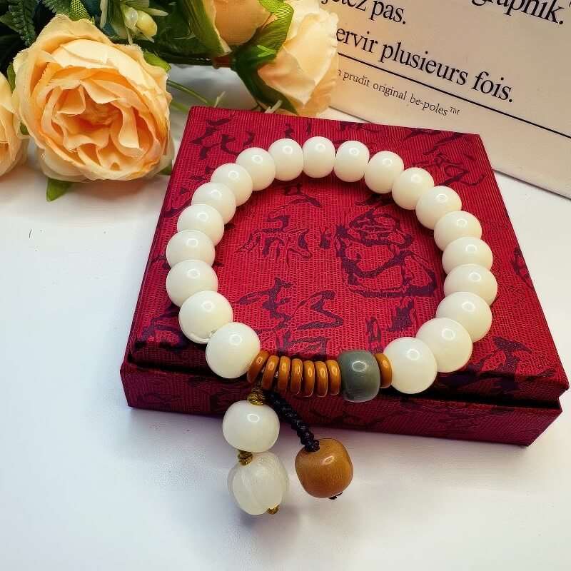Natural White Jade Bodhi Root Bracelet - GalaxGrace Bestgift