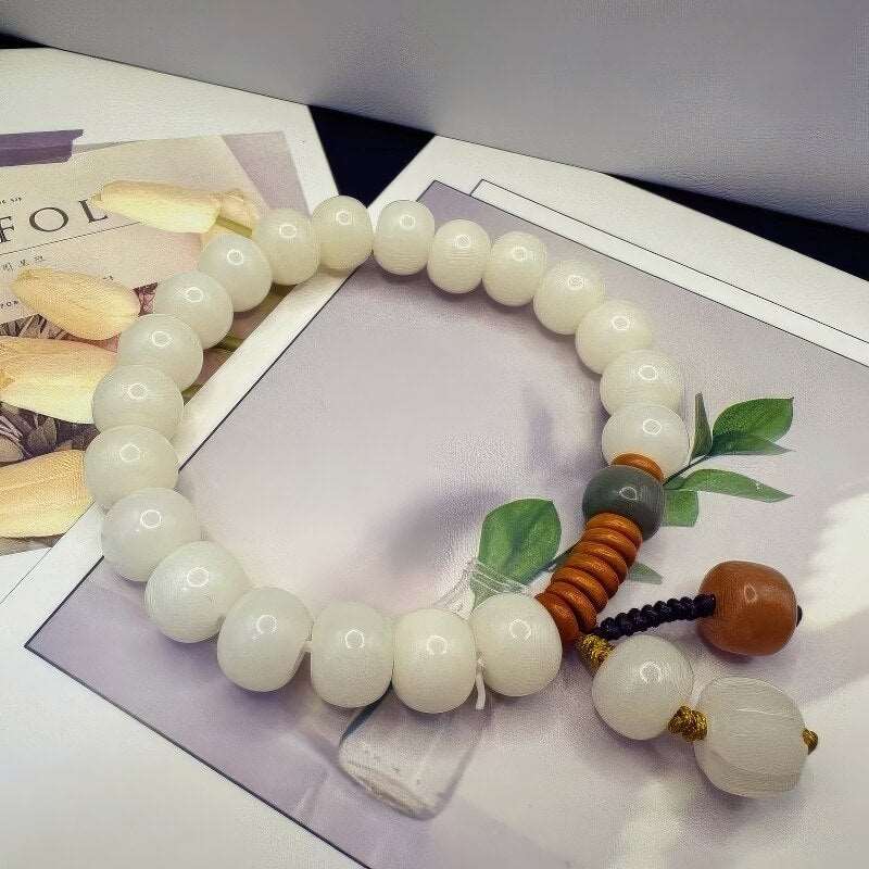 Natural White Jade Bodhi Root Bracelet - GalaxGrace Bestgift