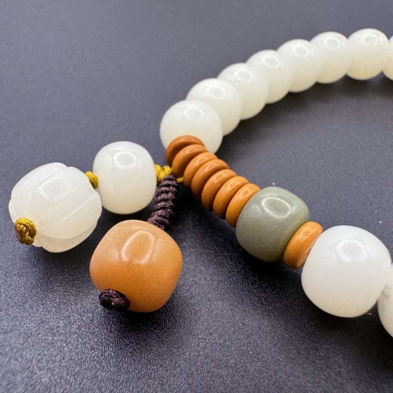 Natural White Jade Bodhi Root Bracelet - GalaxGrace Bestgift