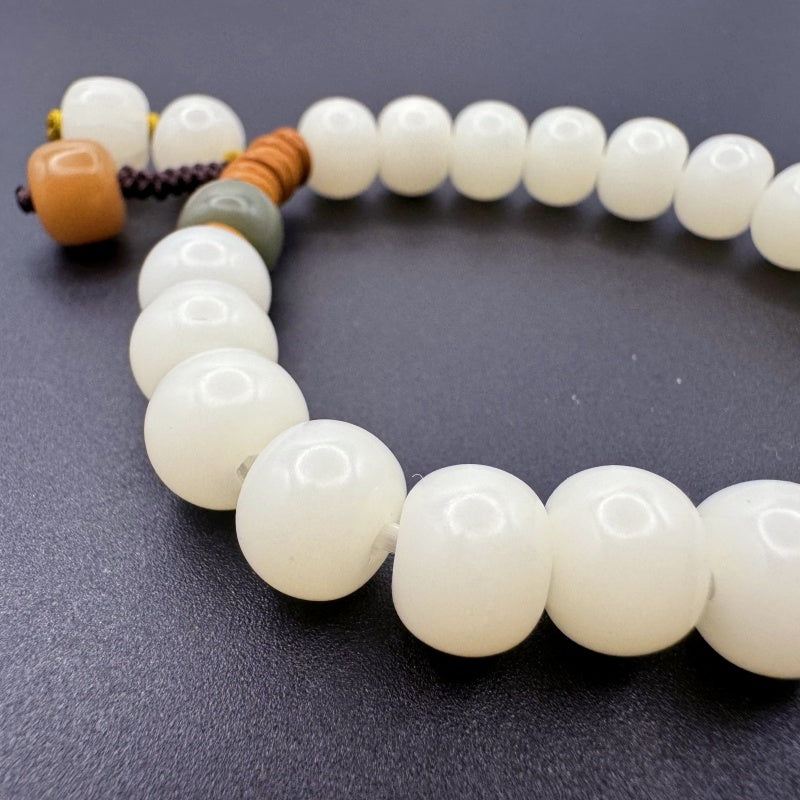 Natural White Jade Bodhi Root Bracelet - GalaxGrace Bestgift
